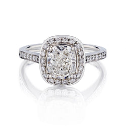 GIA 1.51 Carat Natural Cushion-Cut Diamond Halo-Set Platinum Engagement Ring