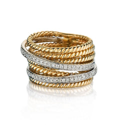 14KT White Gold And Yellow Gold Wide Diamond Band