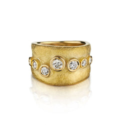 Handmade 18KT Brushed Yellow Gold And Brilliant Cut Diamond Band