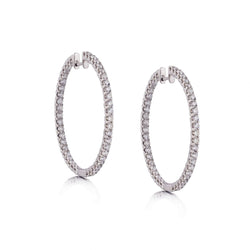 Ladies 18kt White Gold Diamond Inside/Out Hoop Earings.  3.75ct Tw
