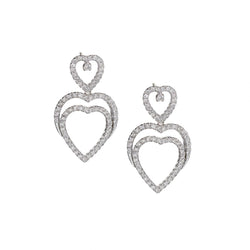 18KT White Gold Double Diamond Heart Pendant Earrings