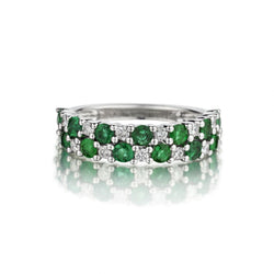 Green Emerald And Diamond Half Way Round WG Band