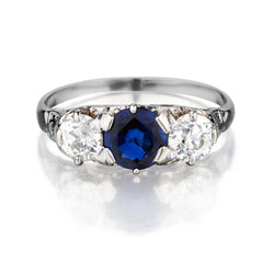Ladies Blue Sapphire and Diamond 3 stone Trinity ring.