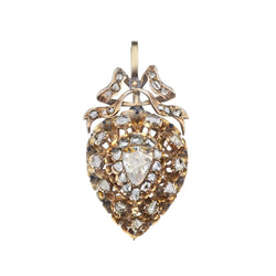 Victorian Old-Rose Cut Diamond And Garnet Heart Bow Pendant