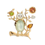 Large Scale Gold Moonstone, Ruby, Peridot And Topaz Owl Brooch