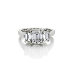 2.15 Carat Total Emerald Cut Diamond Three-Stone Plat Ring