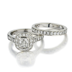 GIA 0.71 Carat Cushion-Cut Diamond Halo Wedding Ring Set