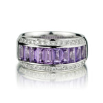 18KT White Gold Amethyst And Brilliant Cut Diamond Band