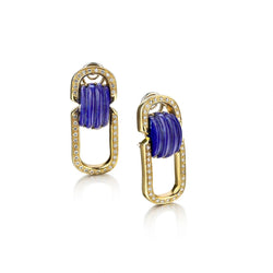 18KT Yellow Gold Lapis Lazuli And Diamond Drop Earrings