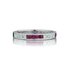 14KT White Gold Ruby And Round Brilliant Cut Diamond Band