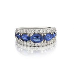 4.00 Carat Total Weight Blue Sapphire And Diamond White Gold Band
