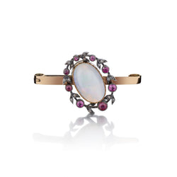 Vintage Opal And Ruby 14KT Rose Gold Bar Pin