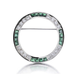 Circle Of Life 14KT White Gold Diamond And Green Tourmaline Brooch
