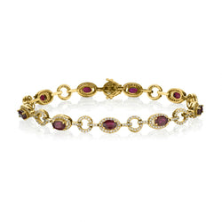 14KT Yellow Gold Ruby And Diamond Open Link Bracelet