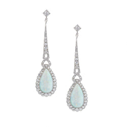 Art-Deco Rare Opal And Diamond Platinum Drop Earrings