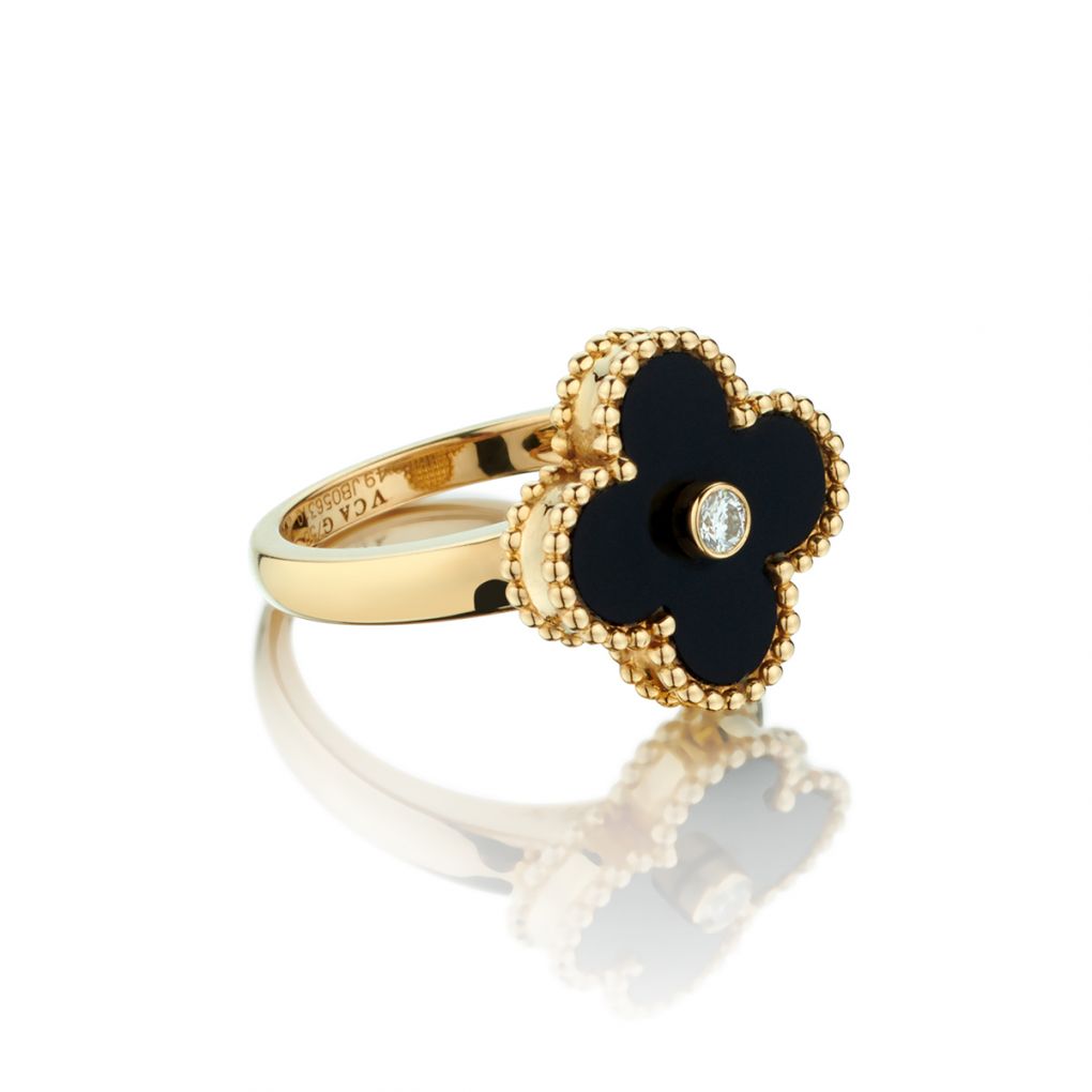 Van Cleef And Arpels Vintage Alhambra Onyx And Diamond Ring – Van Rijk