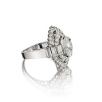 Mid-Century Marquise-Shaped Cluster Diamond White Gold Navette Ring