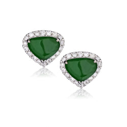 Jade And Round Brilliant Cut Diamond White Gold Stud Earrings