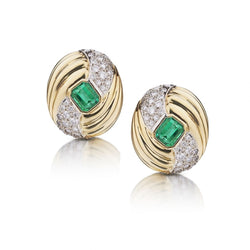 Secrett Two-Tone 18KT Gold Emerald And Diamond Earrings