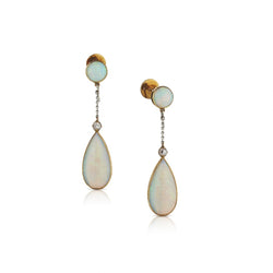 Opal And Old-Cut Diamond Victorian-Era Yellow Gold Drop Earrings