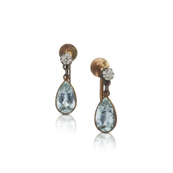 Vintage Pear-Shaped Aquamarine And Old-Mine Cut Diamond Earrings