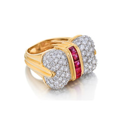 18KT Yellow Gold, Platinum Ruby And Diamond Bow Ring