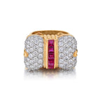 18KT Yellow Gold, Platinum Ruby And Diamond Bow Ring