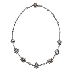 Georgian-Era Gold/Silver Topped Floral Old-European Cut Diamond Necklace