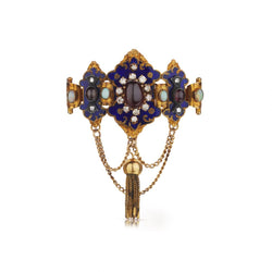 Art Deco Cabochon Garnet, Opal, Brilliant Cut And Enamel Brooch