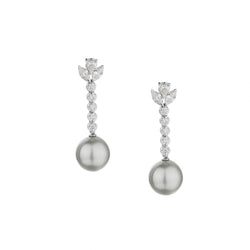 Victorian-Style 18KT White Gold Diamond And Pearl Drop Earrings
