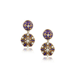 Rose Gold Royal Blue Enamel And Diamond Mid-Century Earrings