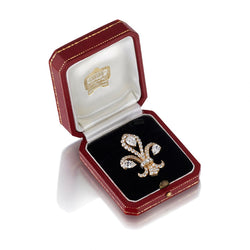 Cartier Mid-Century Fleur de Lis Diamond Brooch With Fitted Box