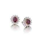 2.50 Carat Total Oval-Cut Ruby And Diamond Stud Earrings