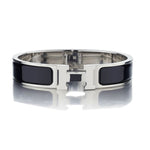 Hermes Sterling Silver and Black Enamel Clic Clac H Bangle