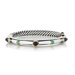 David Yurman Sterling Silver And Gold Turquoise And Amethyst Bangle