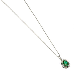 Mid-Century Green Emerald And Diamond Pendant Necklace