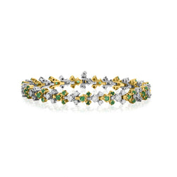 Green Emerald And Diamond White And Yellow Gold Bracelet