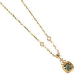 18KT Yellow Gold Diamond And Peridot Pendant Necklace