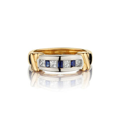 18KT Yellow Gold And White Gold Diamond And Sapphire Band