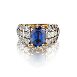 14KT Yellow Gold Sapphire And Diamond Cocktail Ring
