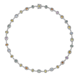 14KT White Gold Multi-Color Sapphire And Diamond Necklace