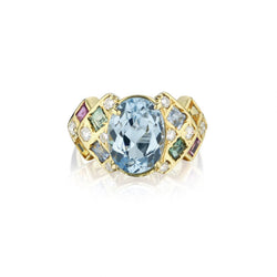 Secrett 18KT Yellow Gold Aquamarine, Sapphire And Diamond Ring