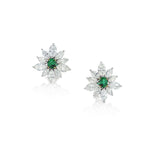 Green Emerald And Marquise Cut Diamond White Gold Clipback Earrings
