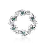 2.80 Carat Total Green Emerald And Diamond Floral Brooch