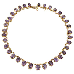 Victorian Era 9KT Rose Gold Oval Amethyst Riviere Necklace