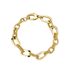 18KT Yellow Gold Oval Textured-Link Women's Bracelet