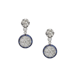 3.30 Carat Total Weight Old-Mine Cut And Sapphire Vintage Earrings. Circa 1910