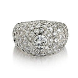 4.20 Carat Total Weight Round Brilliant Cut Diamond Domed Pave Ring