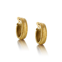 18KT Yellow Gold French Vintage Unique Hoop Earrings