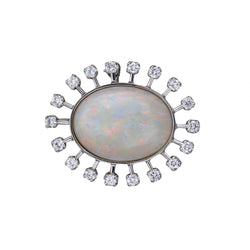 14KT White Gold Opal And Round Brilliant Cut Diamond Brooch